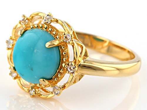 Sleeping Beauty Turquoise and White Topaz 18k Gold Over Silver Ring - Size 8