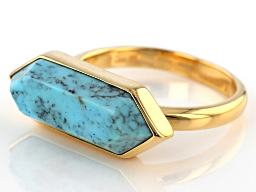 21x8mm Hexagonal Blue Kingman Turquoise 18k Gold Over Silver Ring - Size 4