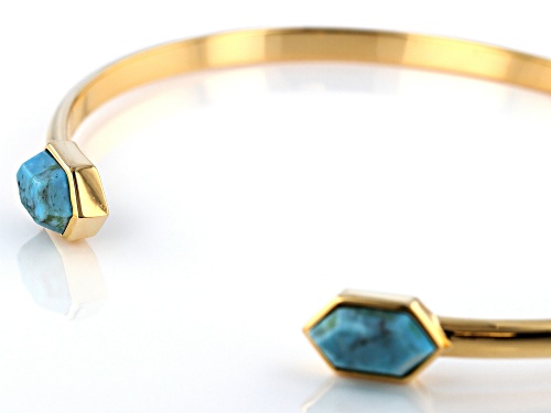 11x6mm Hexagonal Blue Kingman Turquoise 18k Gold Over Silver Bracelet - Size 8