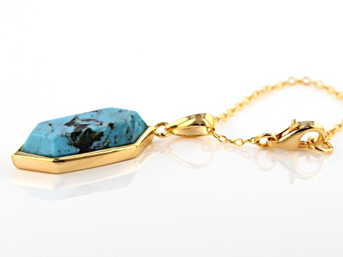 20x7mm Blue Kingman Turquoise 18k Gold Over Silver Pendant With Chain