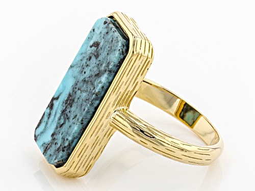 Tehya Oyama Turquoise™ 20x9mm Rectangular Blue Kingman Turquoise 18k Gold Over Silver Ring - Size 8