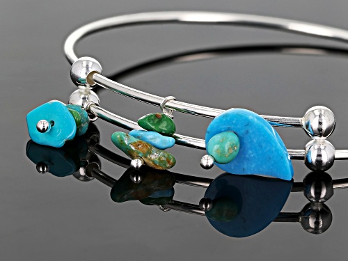 Mixed Shapes Blue And Green Kingman Turquoise Silver Bangle Bracelet