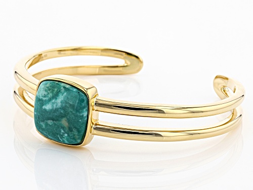 Tehya Oyama Turquoise™ 18mm Square Cushion Green Kingman Turquoise 18k Gold Over Silver Cuff