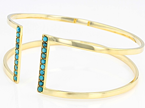 Tehya Oyama Turquoise™ 2mm Round Sleeping Beauty Turquoise 18k Gold Over Silver Cuff Bracelet - Size 7.5
