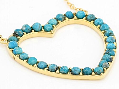2mm Round Sleeping Beauty Turquoise 18k Gold Over Silver Heart Necklace - Size 18