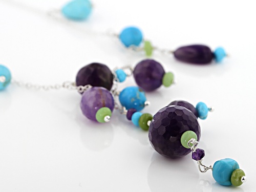 Sleeping Beauty Turquoise, Chrysophrase & 35.70ctw Amethyst Silver Necklace - Size 18