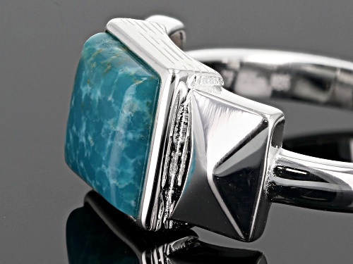 8mm Square Blue Kingman Turquoise Solitaire Sterling Silver Ring - Size 8