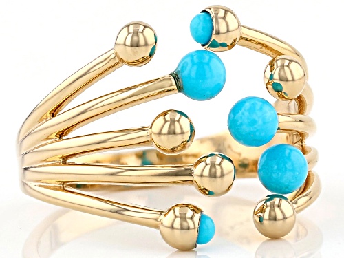 Tehya Oyama Turquoise™ 2 & 3mm Round Sleeping Beauty Turquoise Bead 18k Gold Over Silver Ring - Size 7