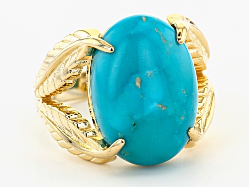 Tehya Oyama Turquoise™ 18x13mm Oval Sleeping Beauty Turquoise Solitaire 18K Gold Over Silver Ring - Size 8