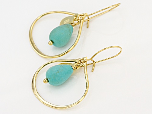 Pear Shape Sleeping Beauty Turquoise Drop, 18K Gold Over Silver Earrings