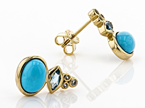 Tehya Oyama Turquoise™ Sleeping Beauty Turquoise, Blue & White Topaz 18k Gold Over Silver Earrings