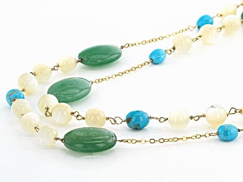 Tehya Oyama Turquoise™ Turquoise, Mother of Pearl & Green Chalcedony 18K Gold Over Silver Necklace - Size 18
