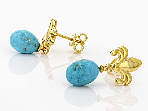 8-10mm Off Round Sleeping Beauty Turquoise 18K Gold Over Silver Earrings