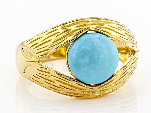 9mm Round Sleeping Beauty Turquoise Solitaire 18K Gold Over Silver Ring - Size 8