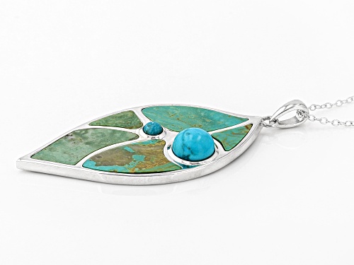 Kingman & Sleeping Beauty Turquoise Silver Inlay Leaf Pendant W/Chain