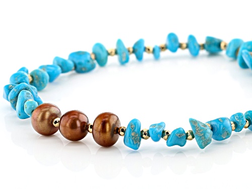 Kingman Turquoise, Cultured Freshwater Pearl & Hematine Stretch Bracelet