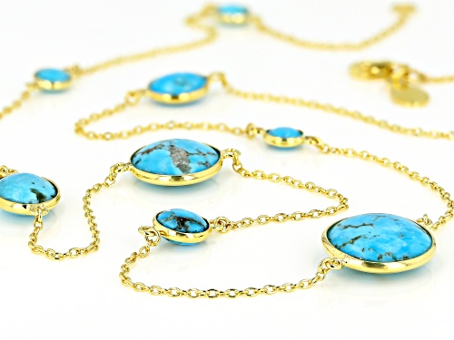 Mixed MM Round & Oval Kingman Turquoise 18k Yellow Gold Over Silver Necklace - Size 24