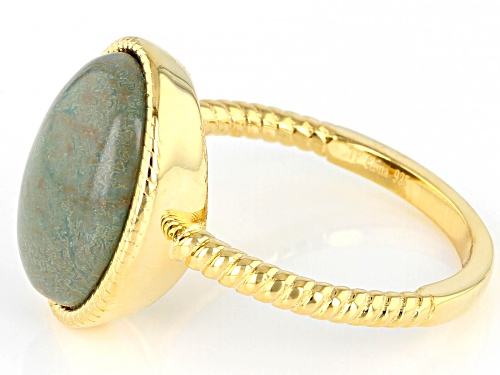 14x10mm Oval Green Kingman Turquoise 18K Yellow Gold Over Silver Ring - Size 6