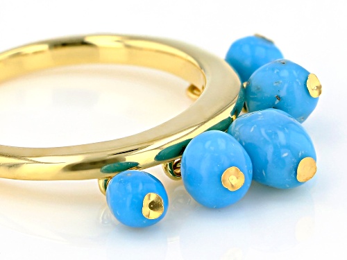 3-6mm Sleeping Beauty Turquoise Nuggets, 18k Gold Over Silver Charm Ring - Size 6