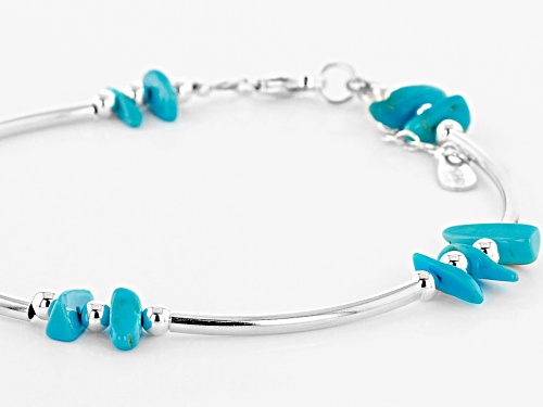 Sleeping Beauty Turquoise Chip Sterling Silver Bead Bracelet - Size 7.5
