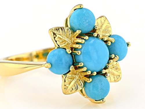 Tehya Oyama Turquoise™ 4mm & 6mm Round Sleeping Beauty Turquoise 18k Gold Over Silver Leaf Ring - Size 9