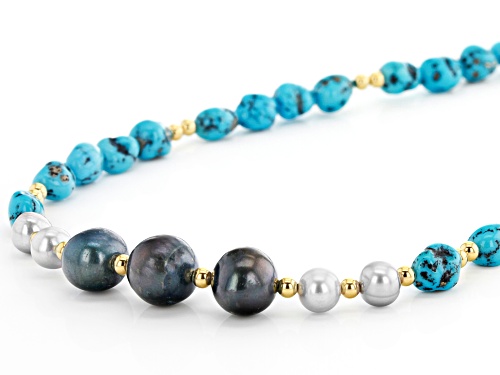 Tehya Oyama Turquoise™ Turquoise, Cultured Freshwater Pearl 18k Gold Over Silver Bead Necklace - Size 18