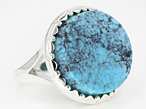 18mm Round Blue Kingman Turquoise Sterling Silver Disc Ring - Size 8