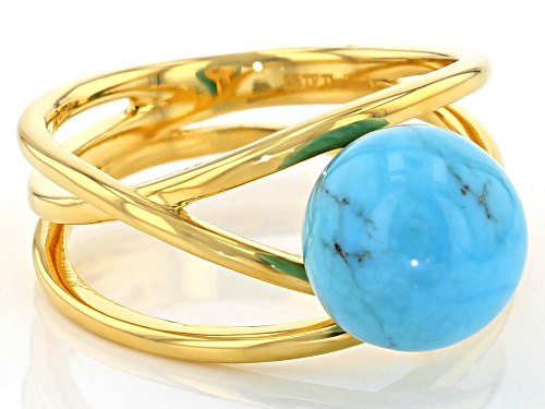 9-10mm Round Sleeping Beauty Turquoise 18K Gold Over Silver Ring - Size 9