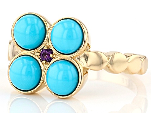 Sleeping Beauty Turquoise, Amethyst 18k Gold Over Silver Clover Design Ring - Size 9