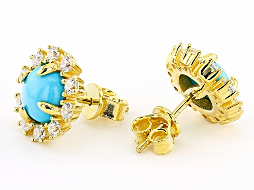 Sleeping Beauty Turquoise & Cubic Zirconia 18k Gold Over Silver Earrings