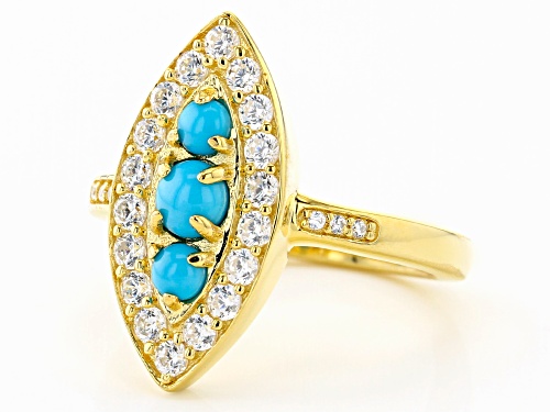 Sleeping Beauty Turquoise, 0.12ctw Cubic Zirconia 18K Gold Over Silver Ring - Size 8