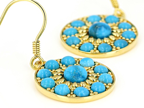 Blue Kingman Turquoise 18K Gold Over Silver Disc Earrings