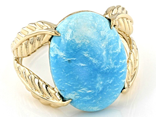 12x16mm Sleeping Beauty Turquoise 14k Yellow Gold  Leaf Ring - Size 8