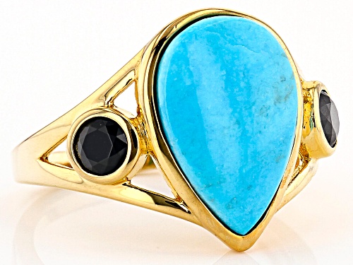 Sleeping Beauty Turquoise & 0.31ctw Spinel 18k Yellow Gold Over Silver Ring - Size 7