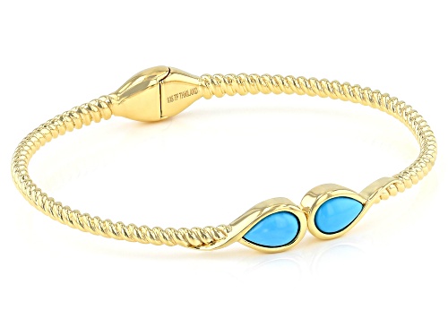 6x9mm Sleeping Beauty Turquoise 18k Yellow Gold Over Silver Bracelet - Size 7.5