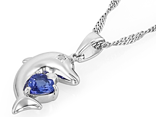 0.37ct Tanzanite With 0.01ct White Diamond Accent Rhodium Over Silver Dolphin Pendant With Chain