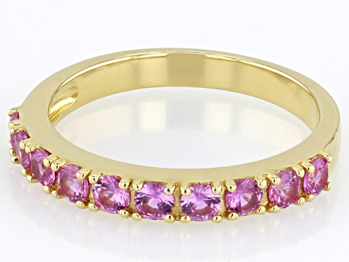 0.68ctw Round Lab Created Pink Sapphire 18k Yellow Gold Over Sterling Silver Band Ring - Size 8