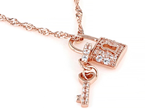 .28ctw Round Lab Created White Sapphire 18k Rose Gold Over Silver Key & Locket Pendant With Chain