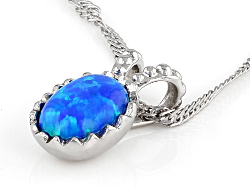 8x6mm Oval Blue Lab Created Opal Rhodium Over Sterling Silver Pendant with Chain