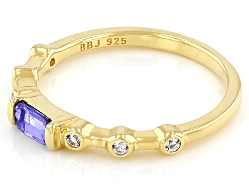 0.20ct Rectangular Octagonal Tanzanite with 0.10ctw Lab Sapphire 18k Yellow Gold Over Silver Ring - Size 10