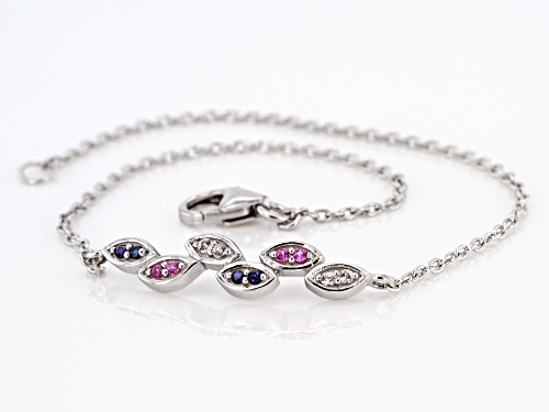 0.14ctw Round Lab Created Blue, Pink & White Sapphire Rhodium Over Sterling Silver Bracelet - Size 8