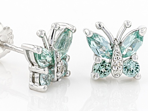0.75ctw Lab Created Green Spinel With 0.03ctw Diamond Accent Rhodium Over Silver Butterfly Earrings