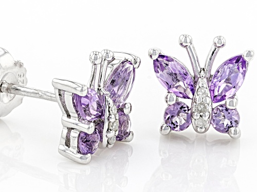 0.64ctw Lavender Amethyst with 0.03ctw White Diamond Accent Rhodium Over Silver Butterfly Earrings
