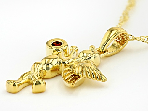 0.08ct Round Vermelho Garnet™ 18k Yellow Gold Over Sterling Silver Cupid Pendant with Chain