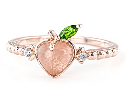 6X6mm Rose Quartz with 0.13ctw Chrome Diopside & White Zircon 18k Rose Gold Over Silver Peach Ring - Size 6