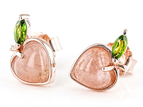 6X6mm Rose Quartz with 0.18ctw Chrome Diopside 18k Rose Gold Over Sterling Silver Peach Earrings