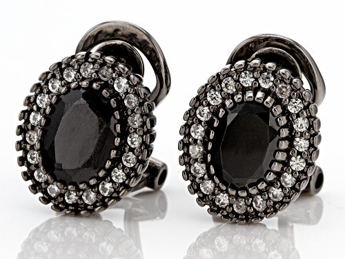 3.00ctw Oval Black Spinel With 0.48ctw White Zircon, Black Rhodium Over Silver Clip-On Earrings