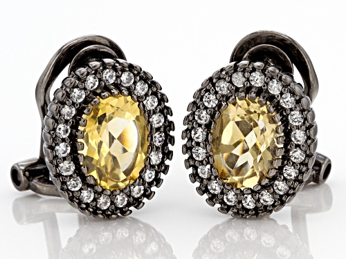 2.20ctw Oval Citrine With 0.48ctw White Zircon Black Rhodium Over Sterling Silver Clip-On Earrings