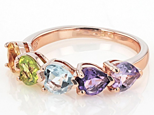 2.31ctw Heart Shape Multi-Gemstone 18k Rose Gold Over Sterling Silver Ring - Size 6