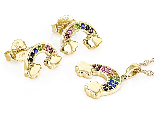 0.47ctw Multi-Gem 18K Yellow Gold Over Sterling Silver Rainbow Pendant With Chain And Earring Set